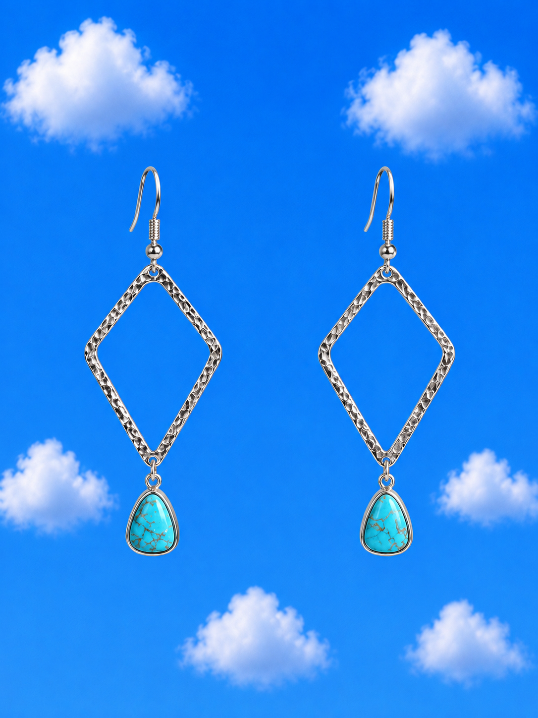 Diamond Shaped Sterling Silver with Turquoise Stones
