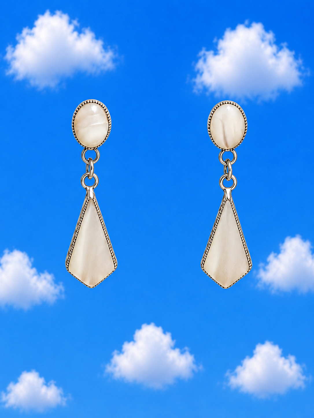 White Mother of Pearl in Sterling Silver Drop Earrings