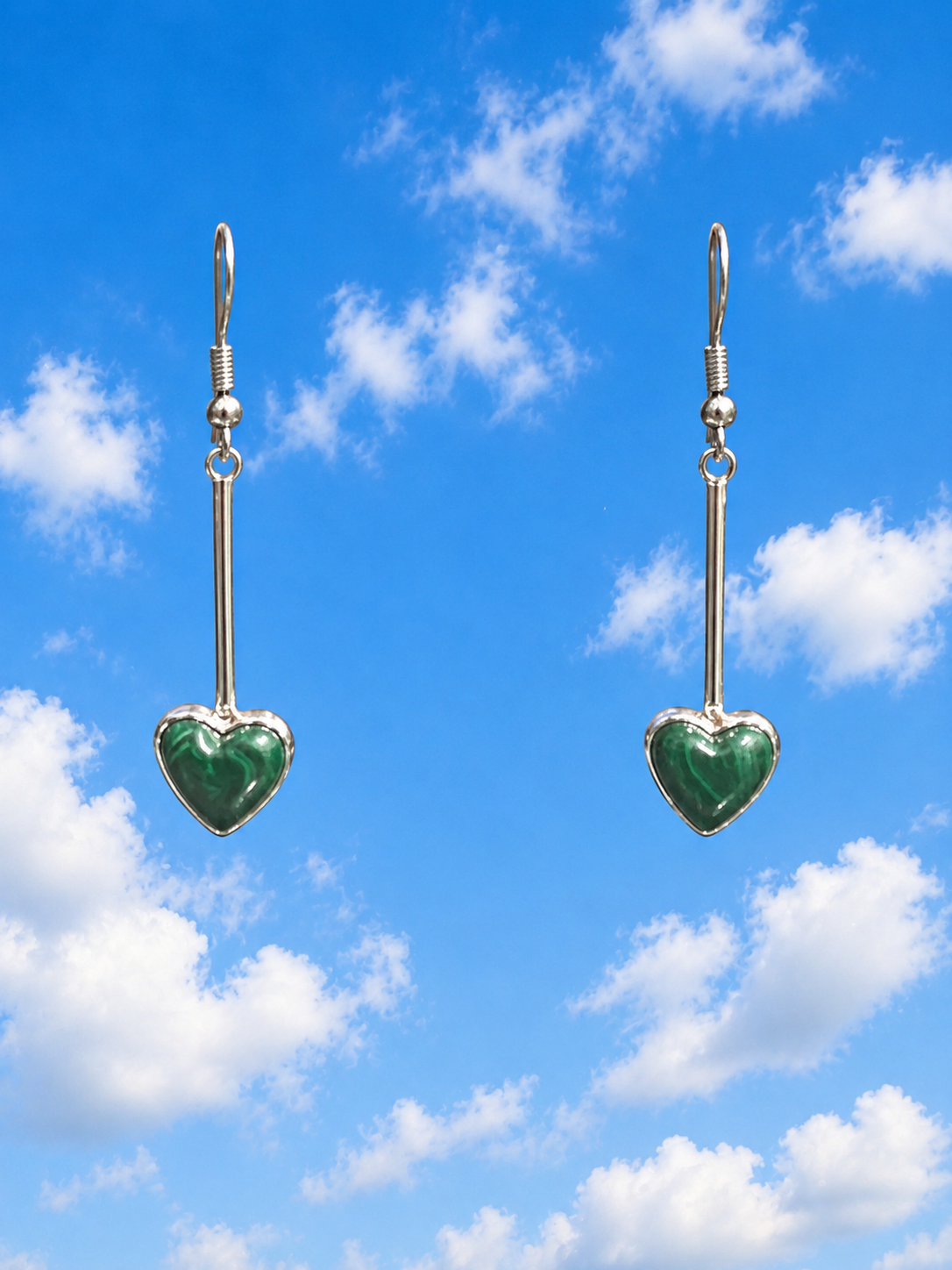 Green Malachite Stones with Sterling Silver Stem