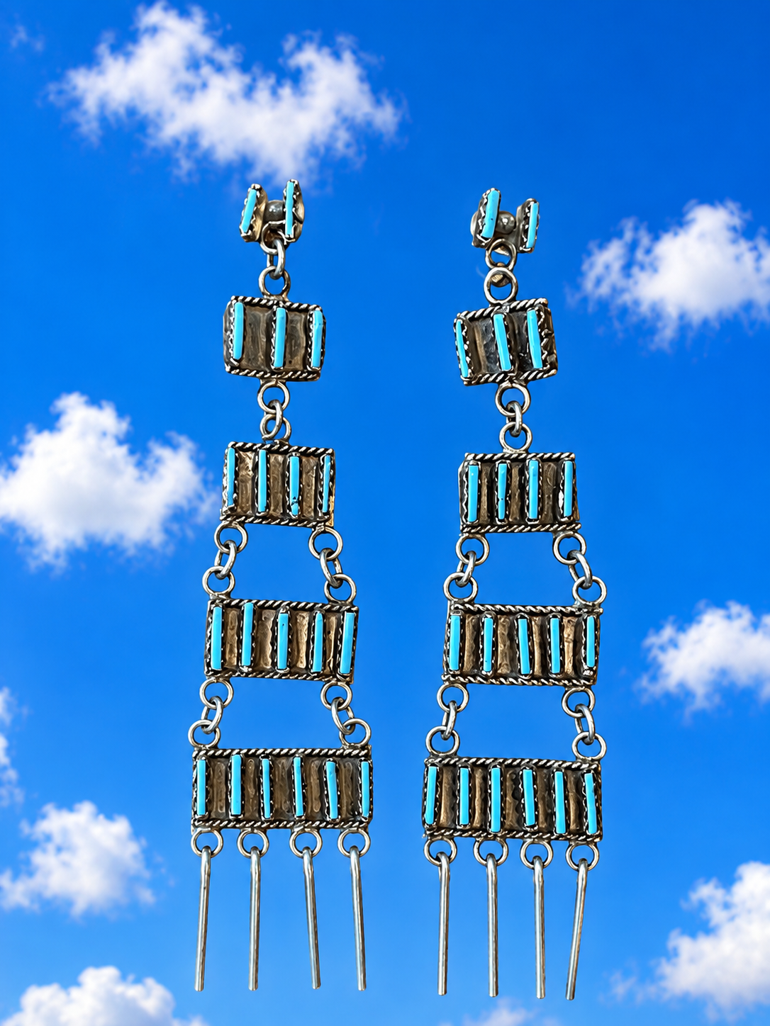 Sterling Silver Chandelier Earrings with Turquoise Stones