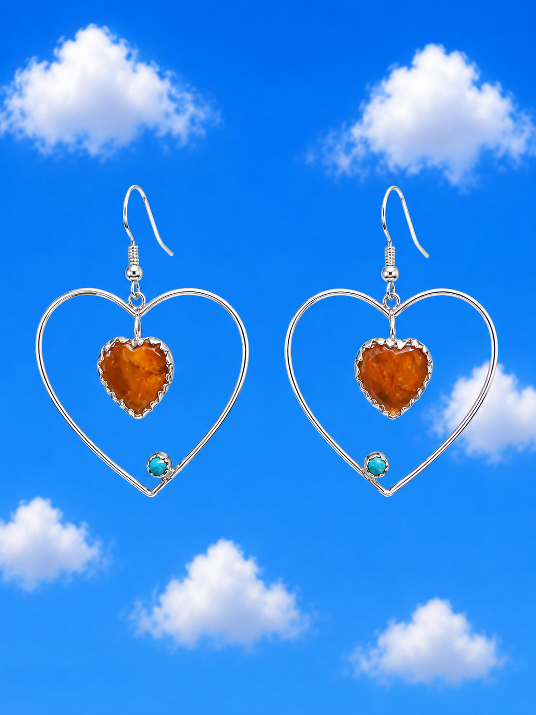 Heart Shaped Amber Stone with Sterling Silver and Turquoise a Kimmie Sue Collection