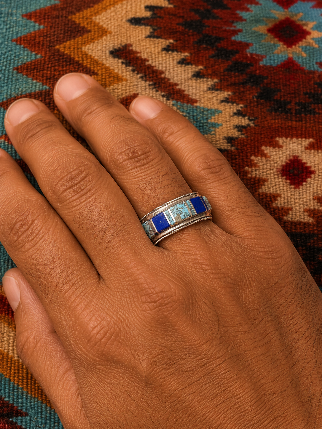 Men’s Turquiose and Lapis sterling ring