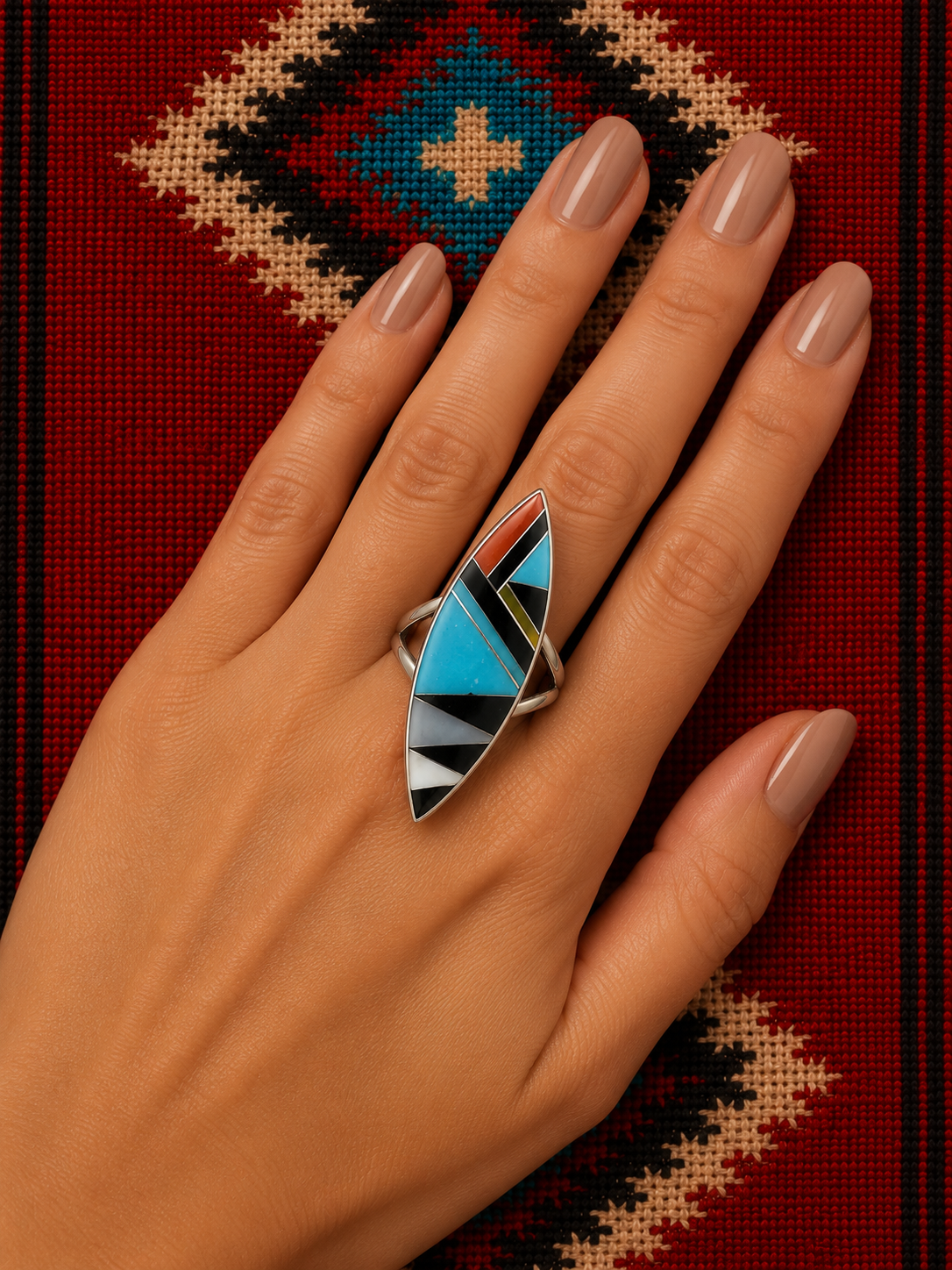Multi stone inlay sterling silver ring