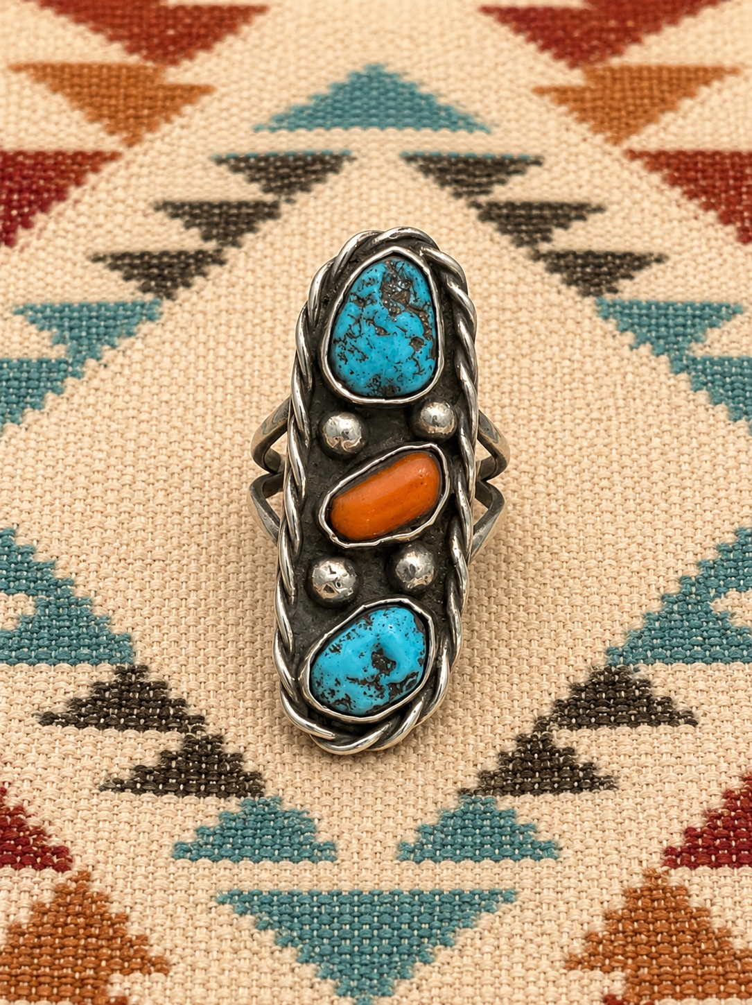 Turquiose coral sterling silver ring