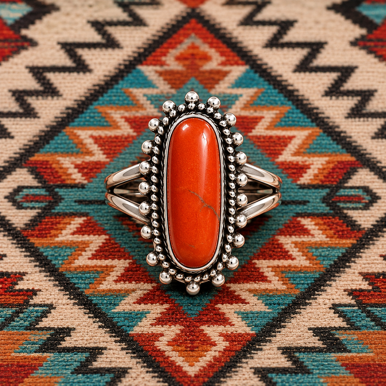 Coral sterling silver ring