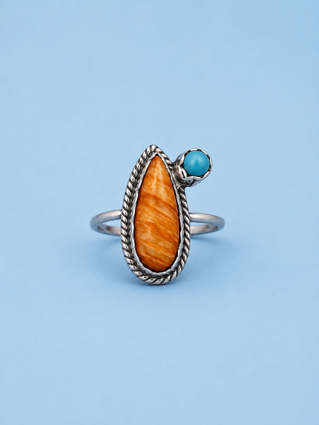 Spiney oyster/turquoise sterling silver ring