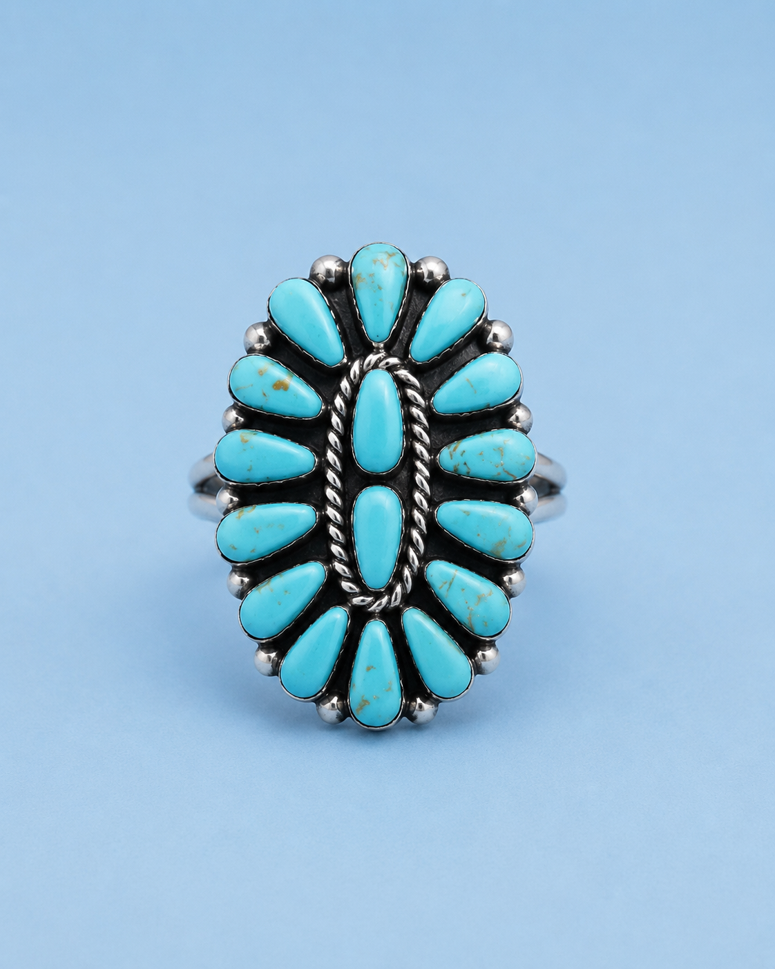 Turquoise cluster sterling silver ring