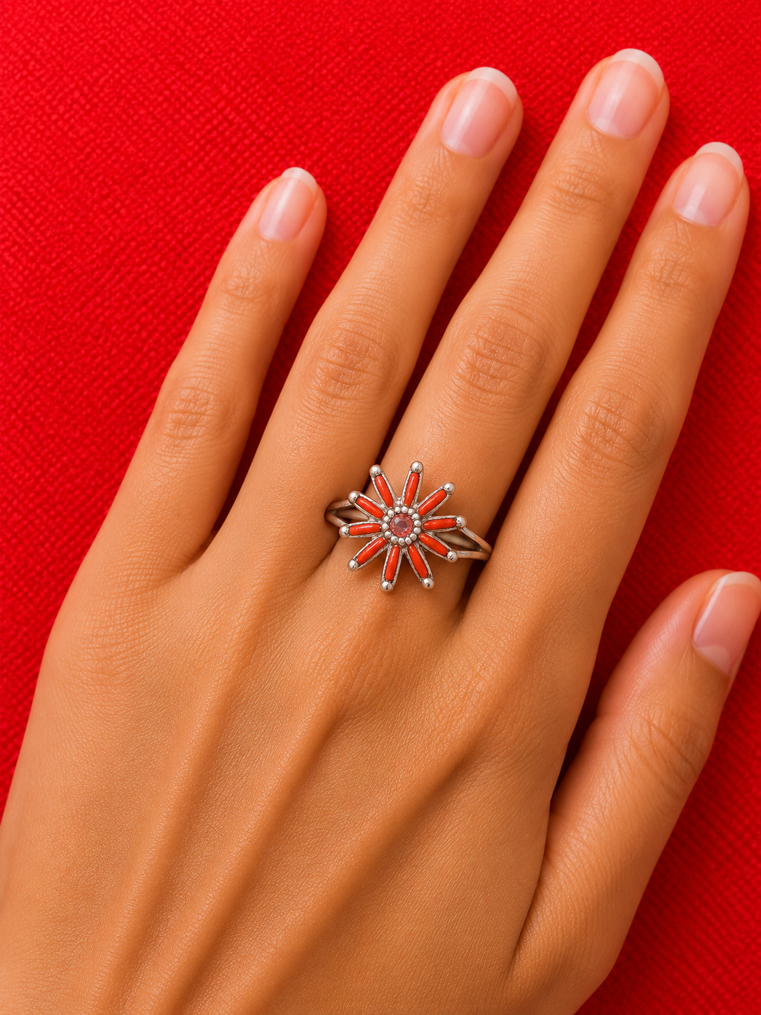 Coral sterling silver ring