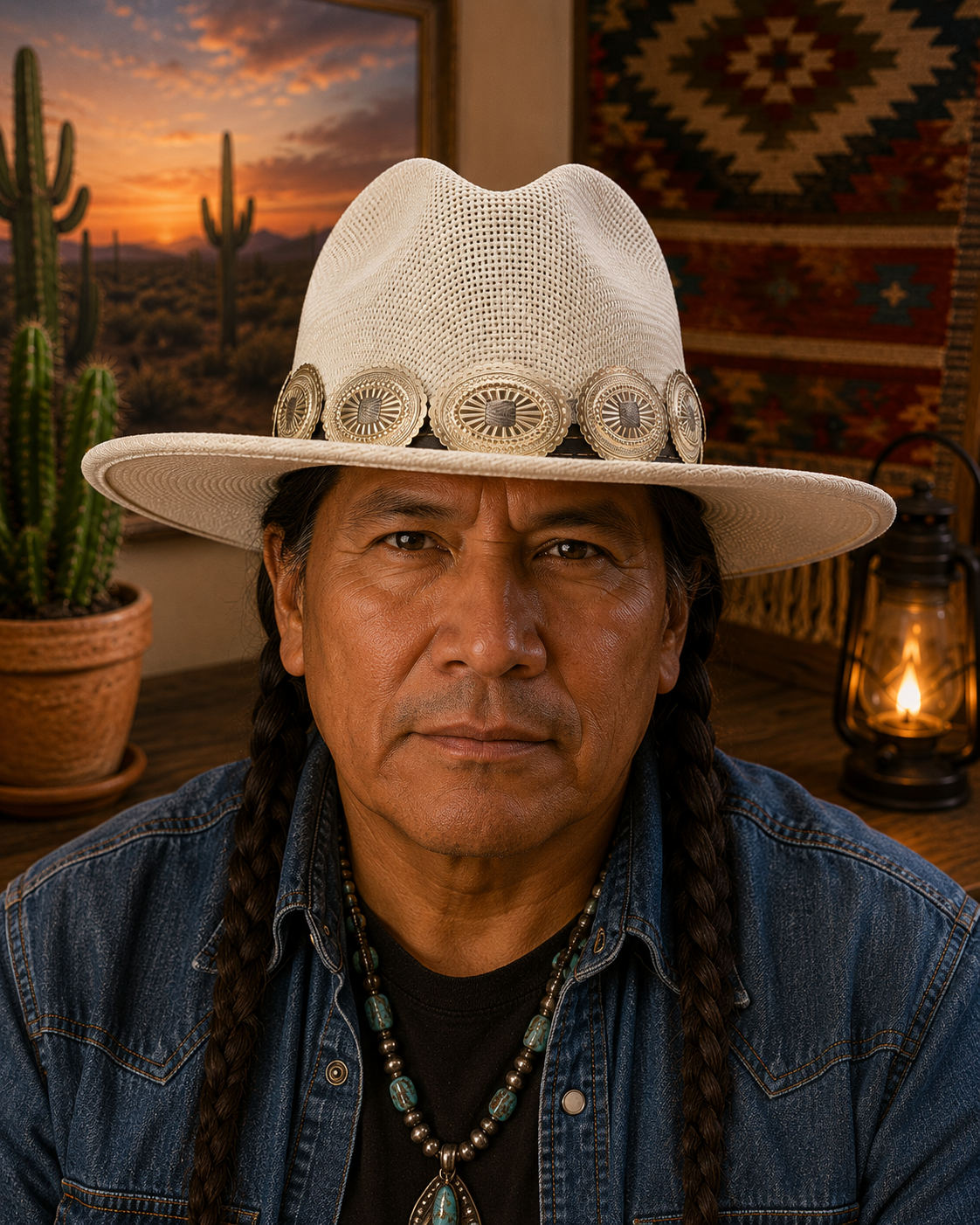 Straw fedora hat with concho headband
