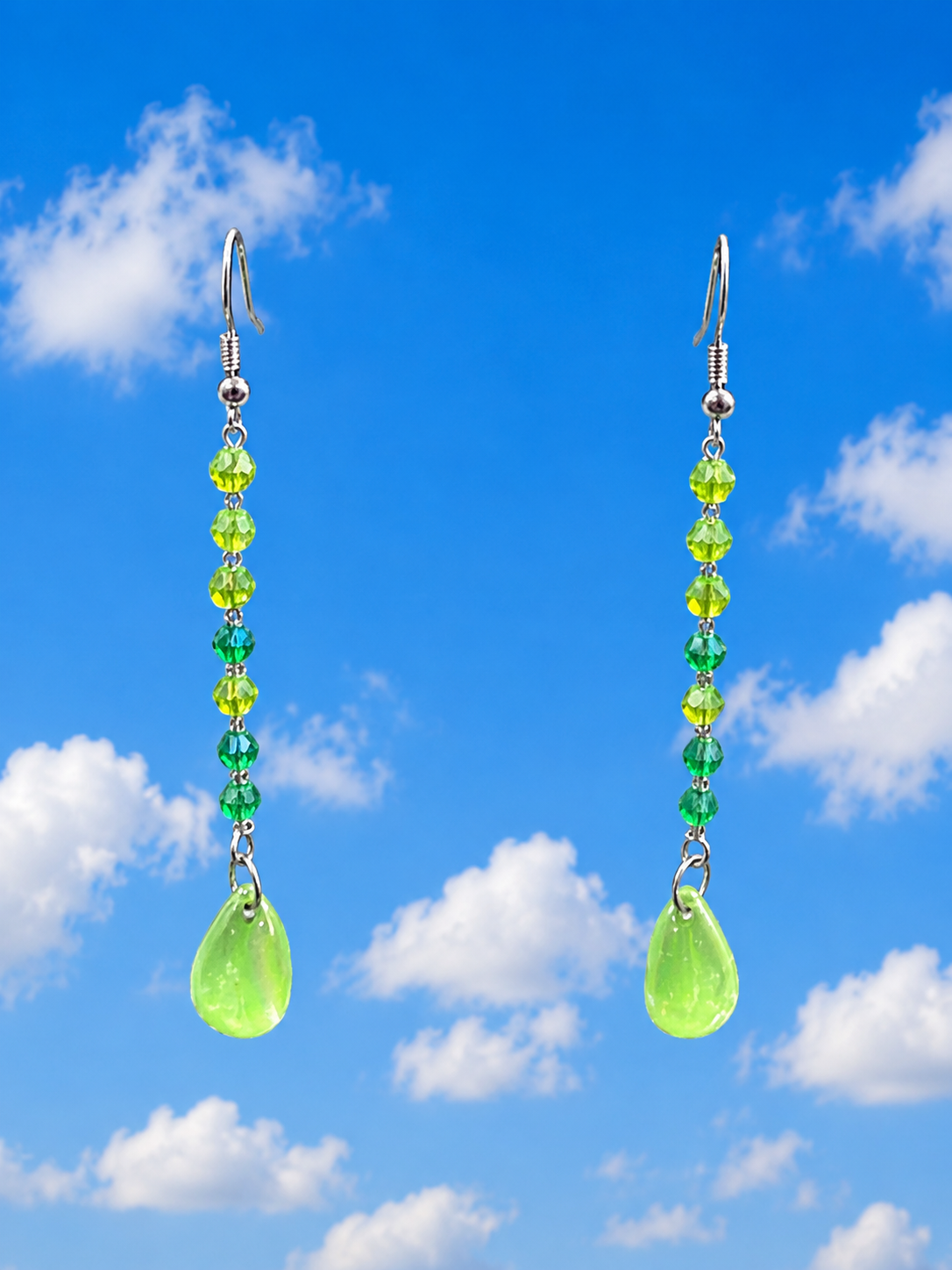 Green Glass Bead Drop Earrings