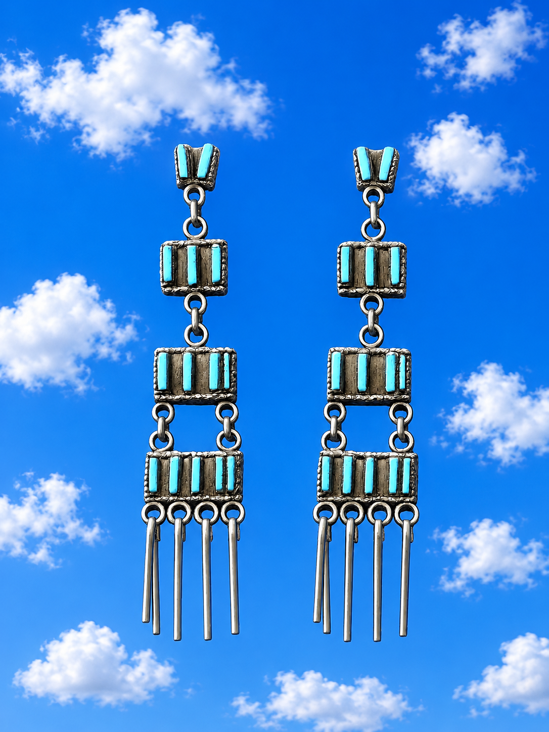 Sterling Silver Chandelier Earrings with Turquoise Stones