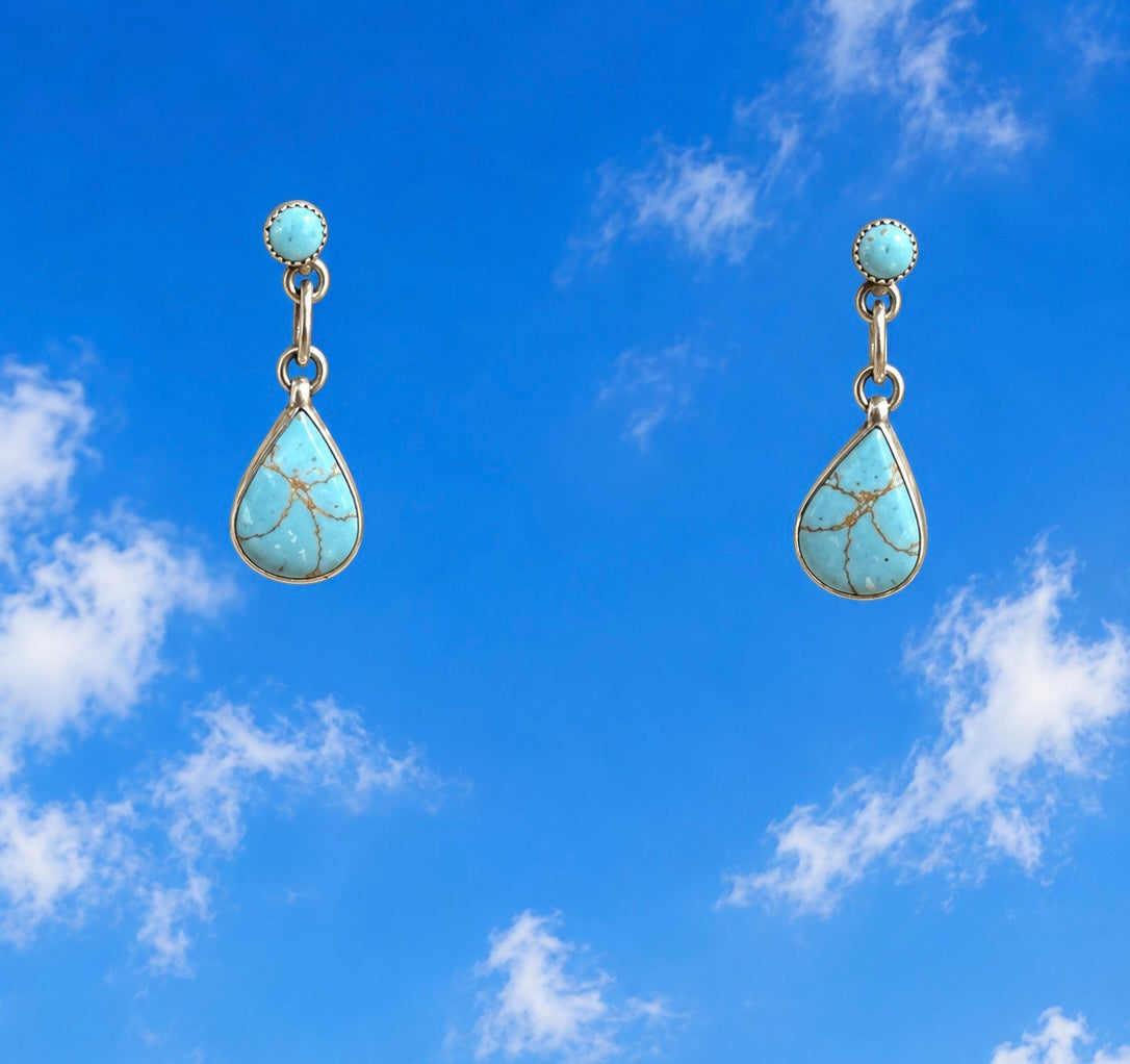 Teardrop Shaped Turquoise Stones with Sterling Silver Earrings