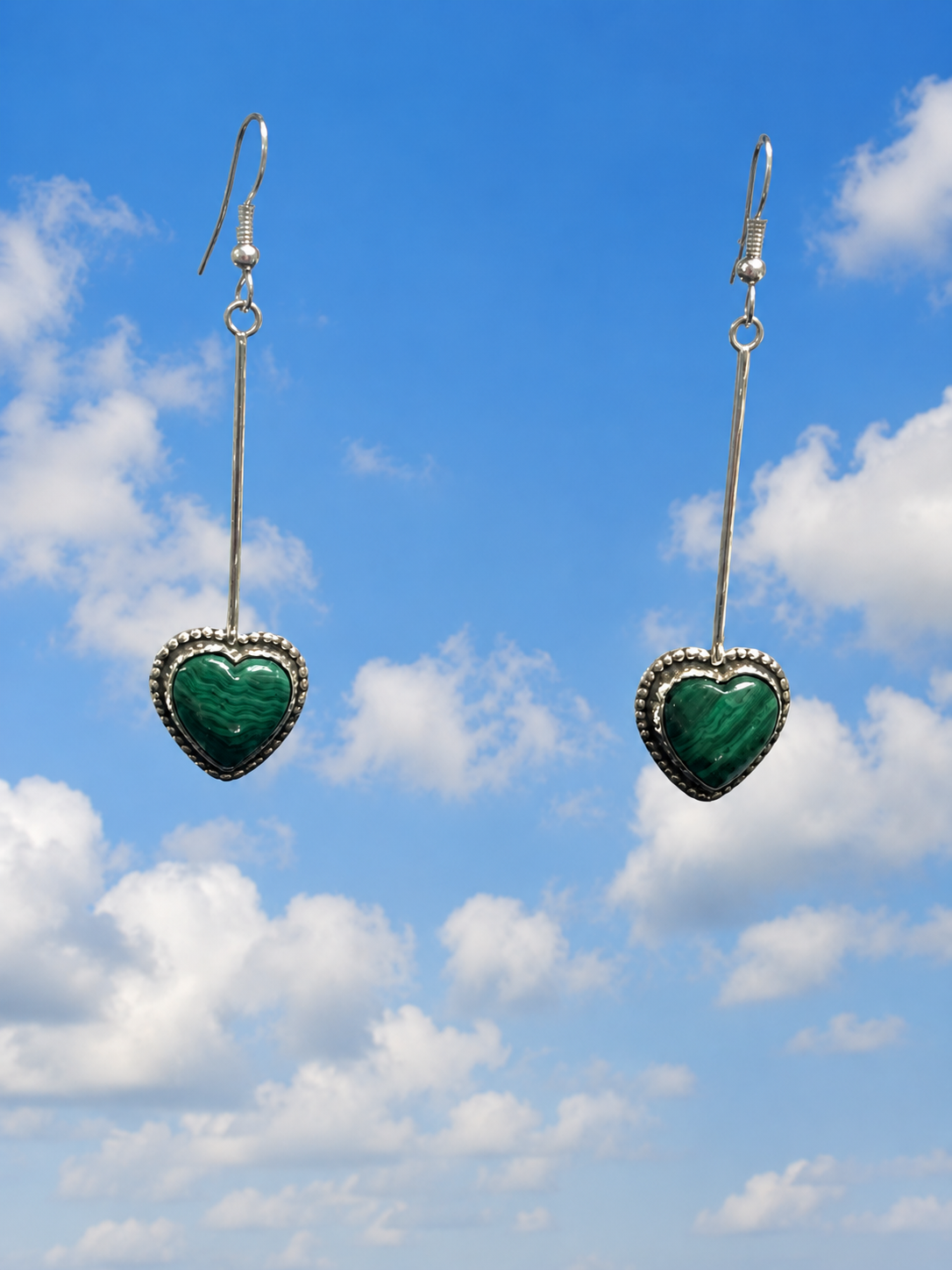 Green Malachite Stones with Sterling Silver Stem