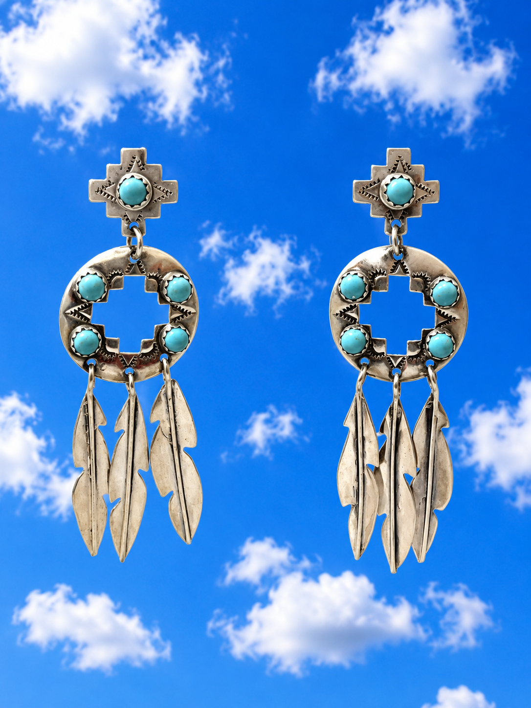 Sterling Silver Dangle Earrings with Turquoise Stones