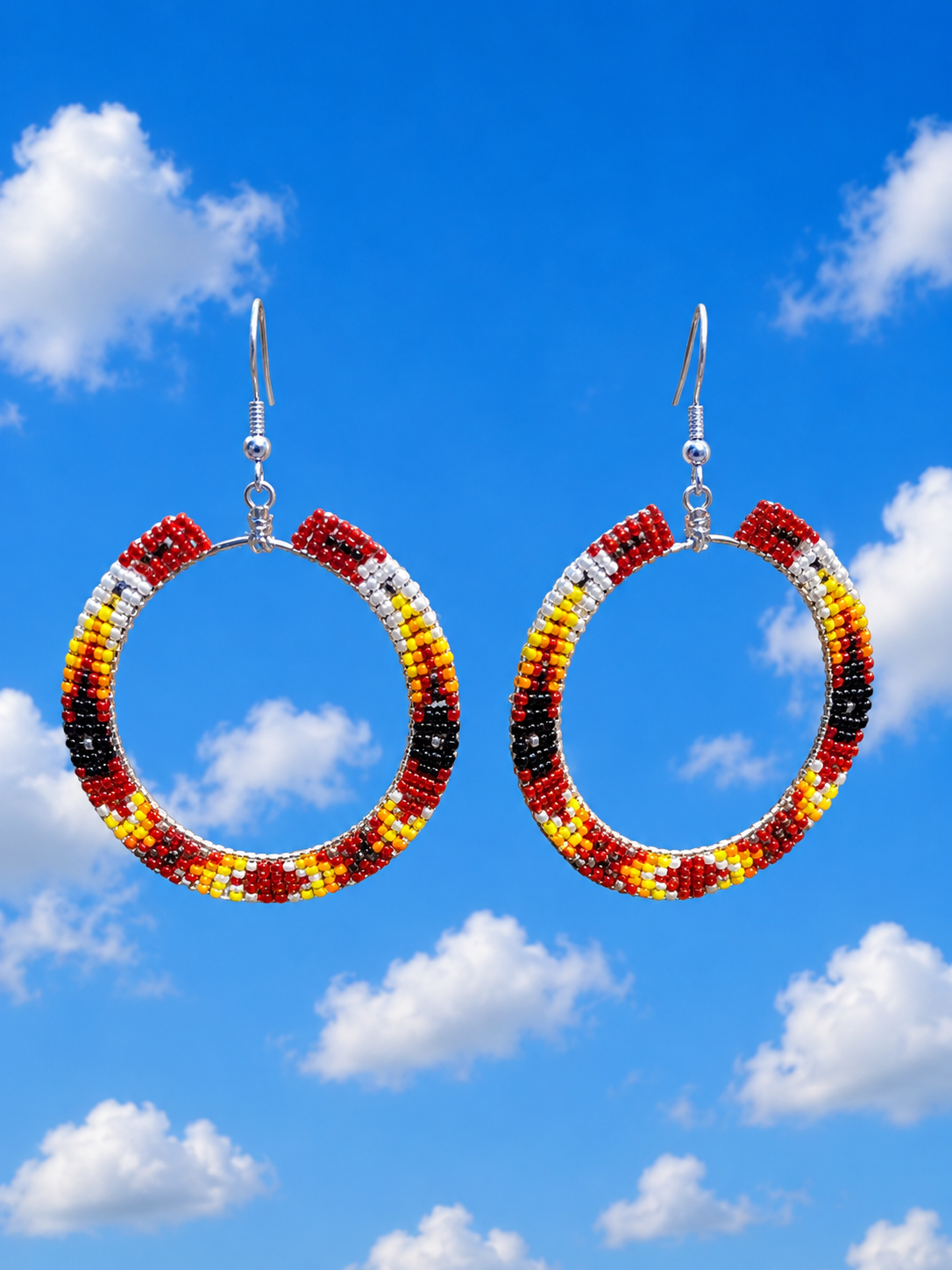 Native American Hand Beaded Hoop Earrings