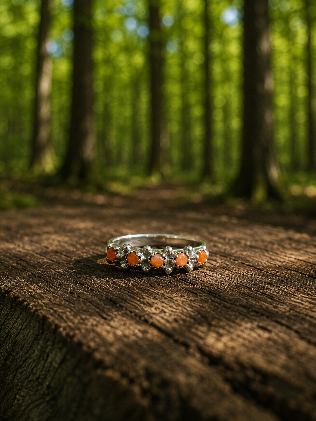 Navajo sterling silver ring with coral stones