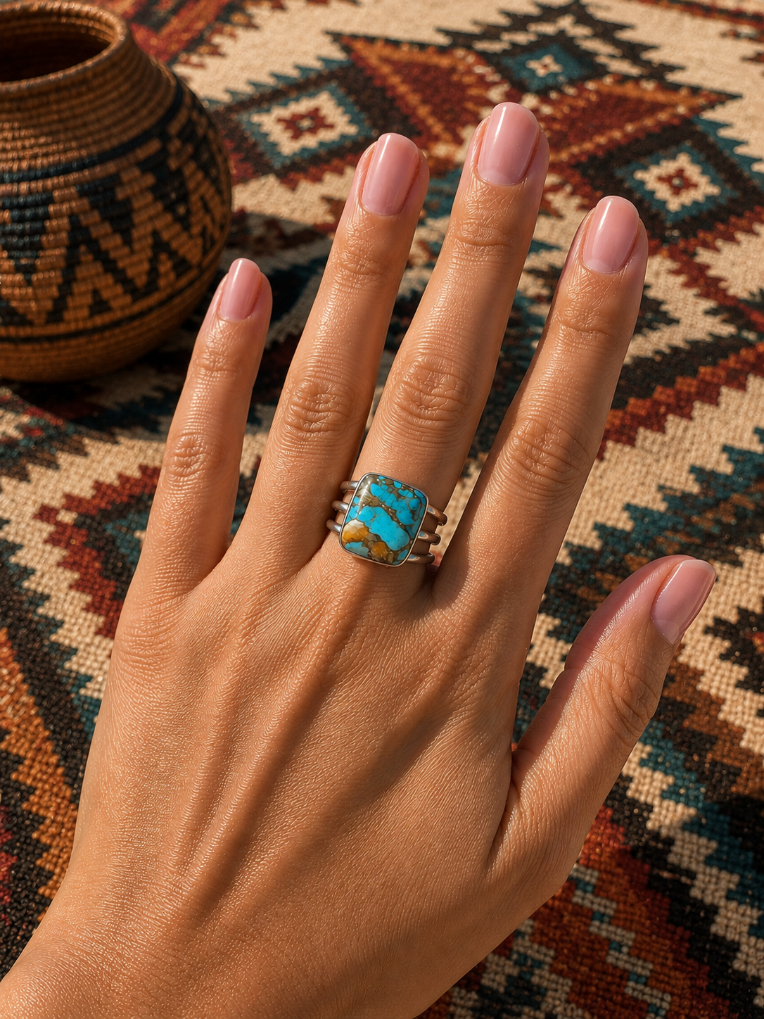 Turquiose spiney oyster sterling silver ring