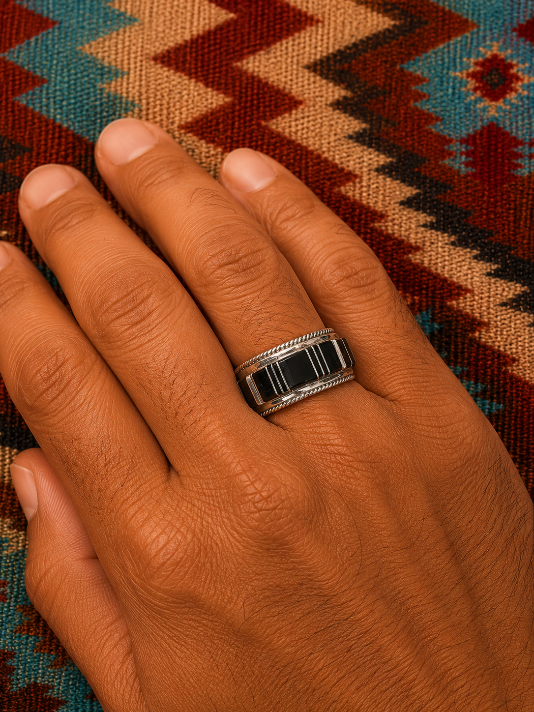 Black onyx stone sterling silver ring