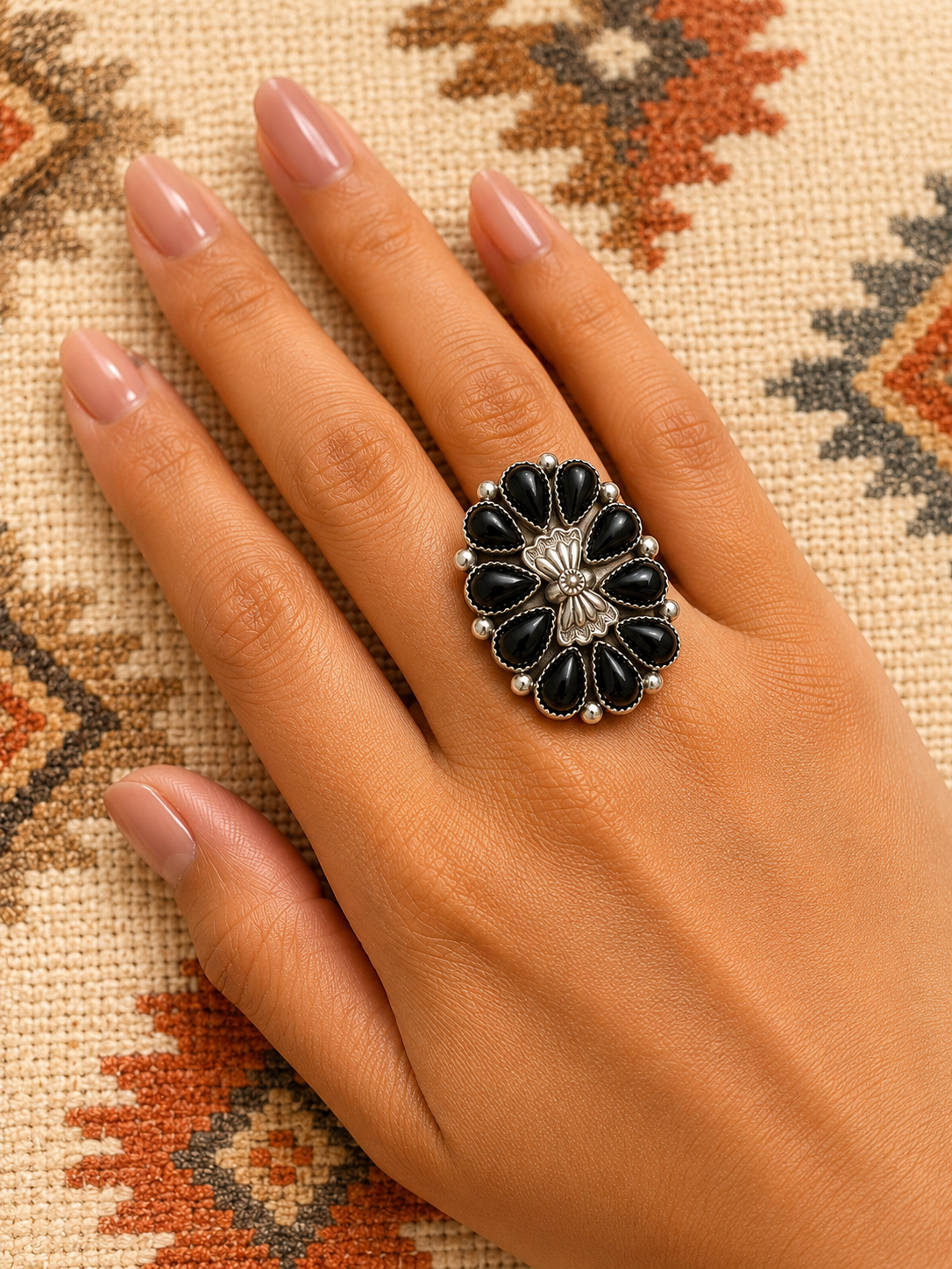 Black onyx sterling silver ring