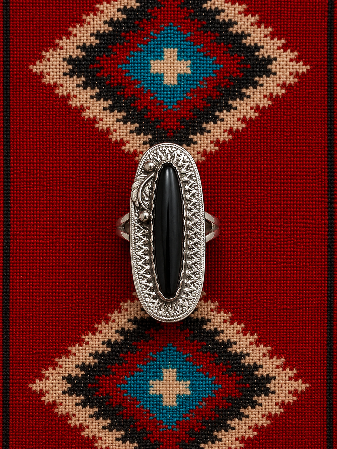 Black onyx stone sterling silver ring