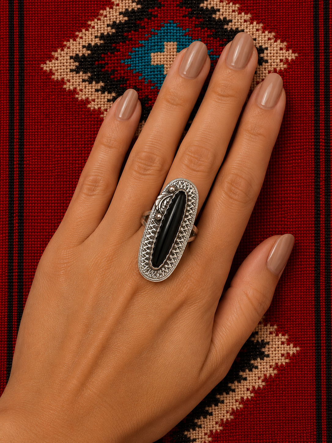 Black onyx stone sterling silver ring