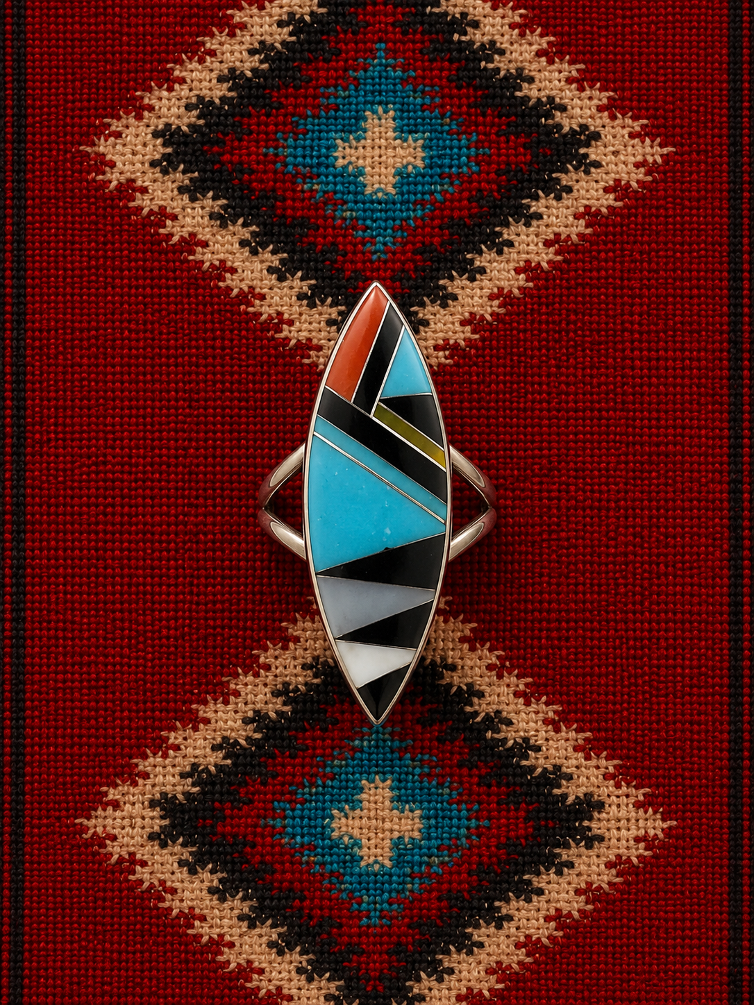 Multi stone inlay sterling silver ring