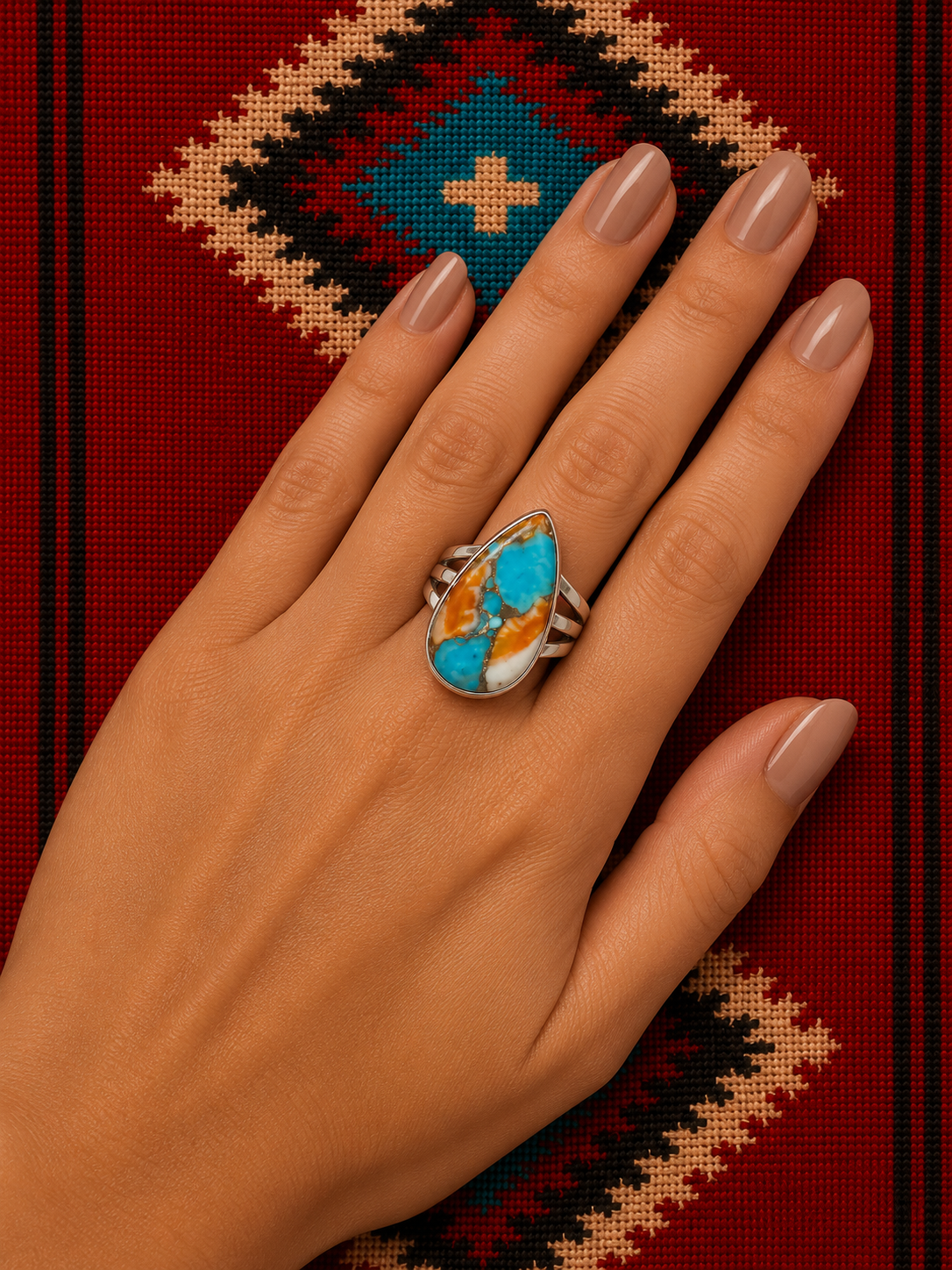 Oyster copper Turquiose sterling silver ring
