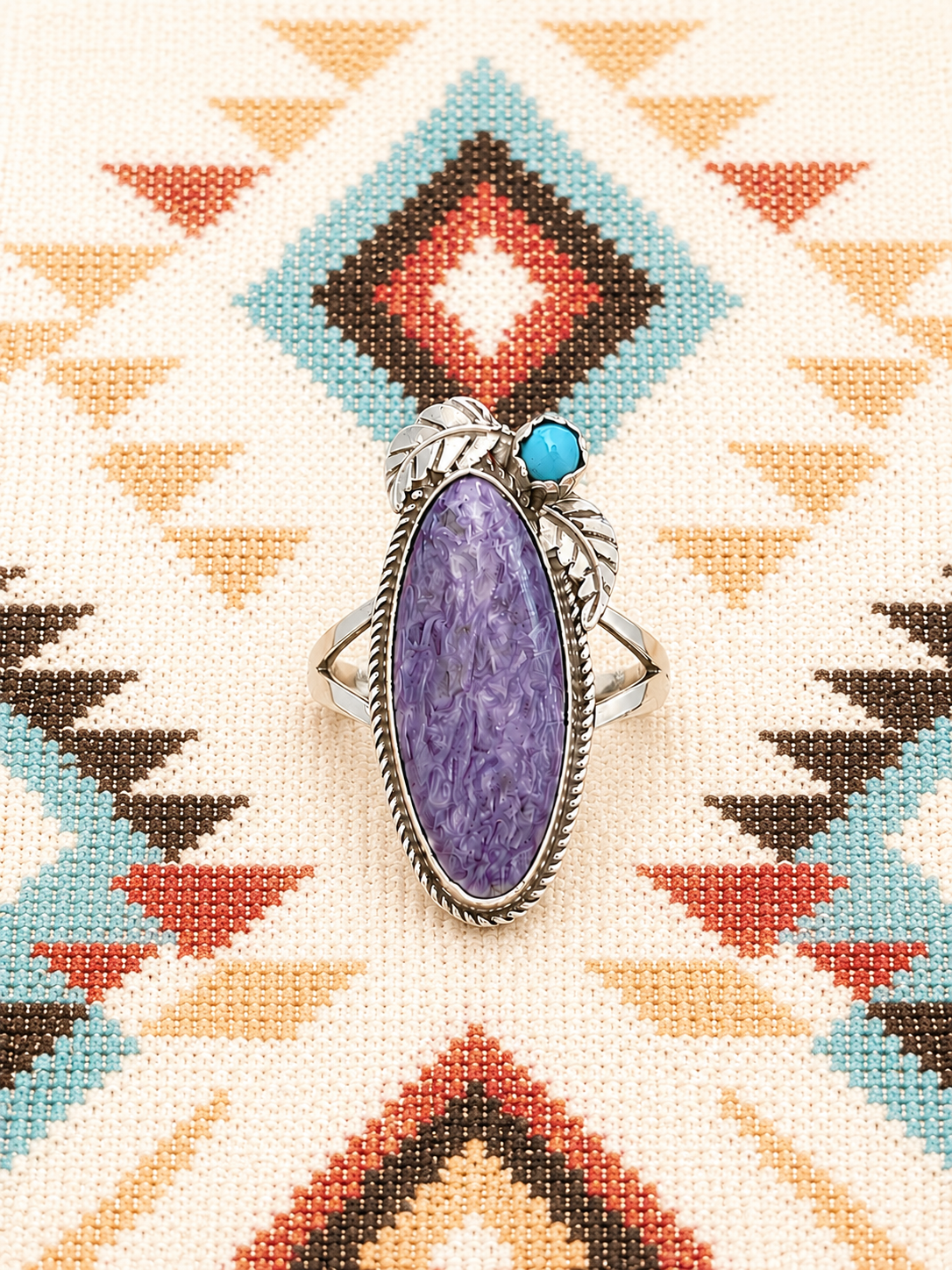Ladies charoite Turquiose sterling silver ring