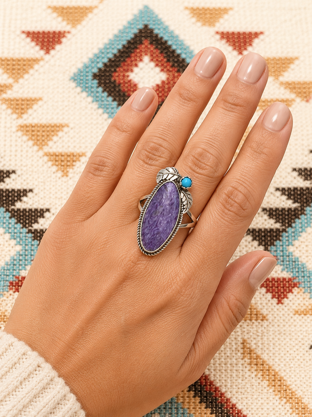 Ladies charoite Turquiose sterling silver ring