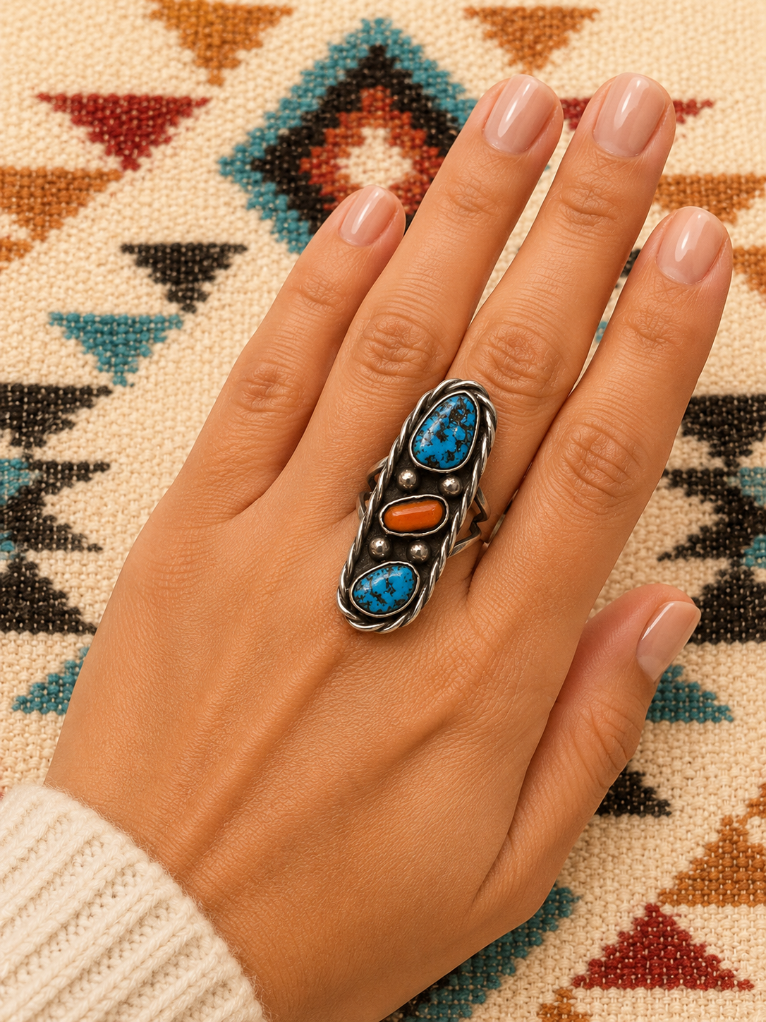 Turquiose coral sterling silver ring