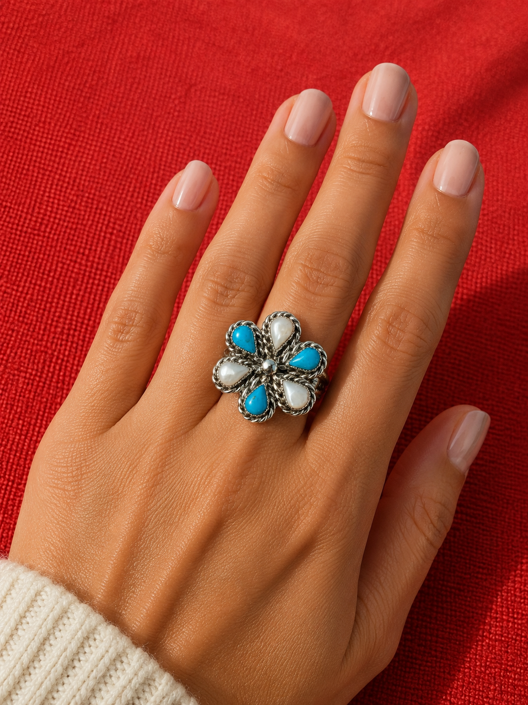 Turquiose and mother pearl stone ring