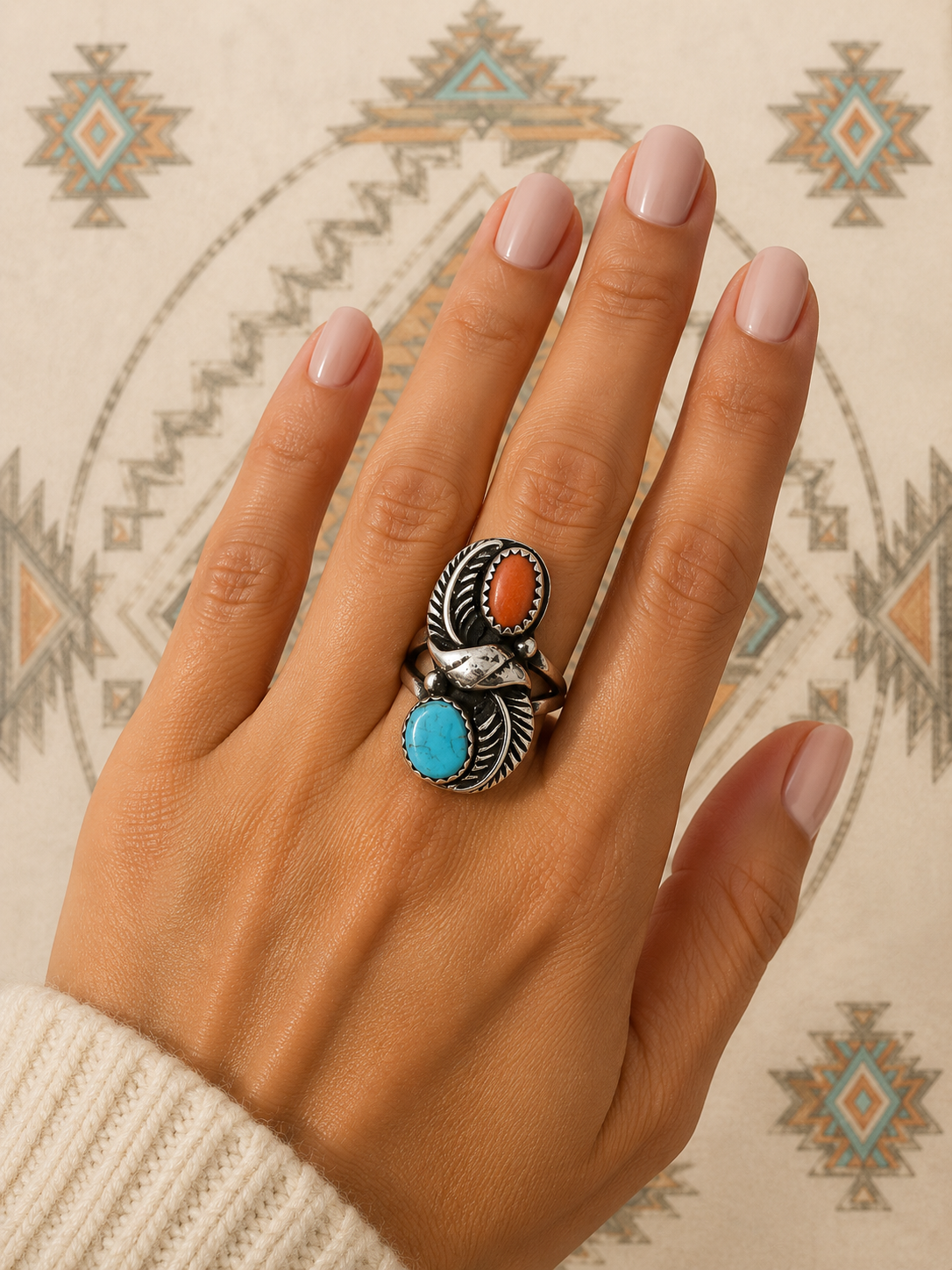 Turquiose coral sterling silver ring