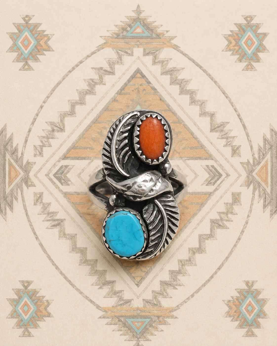 Turquiose coral sterling silver ring