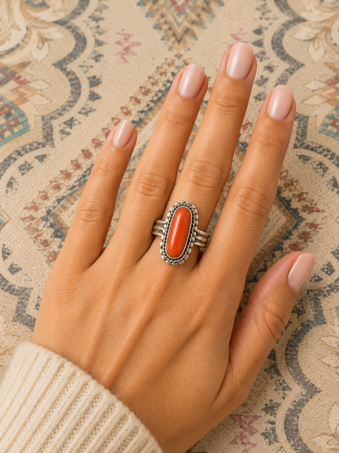 Coral sterling silver ring