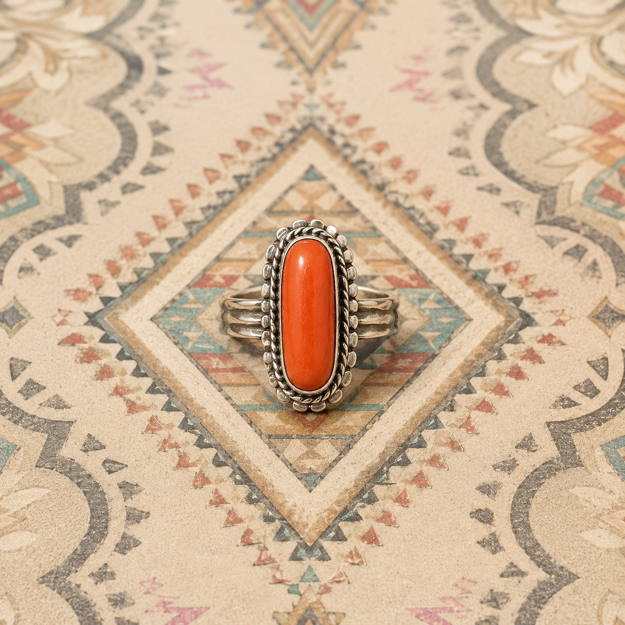 Coral sterling silver ring