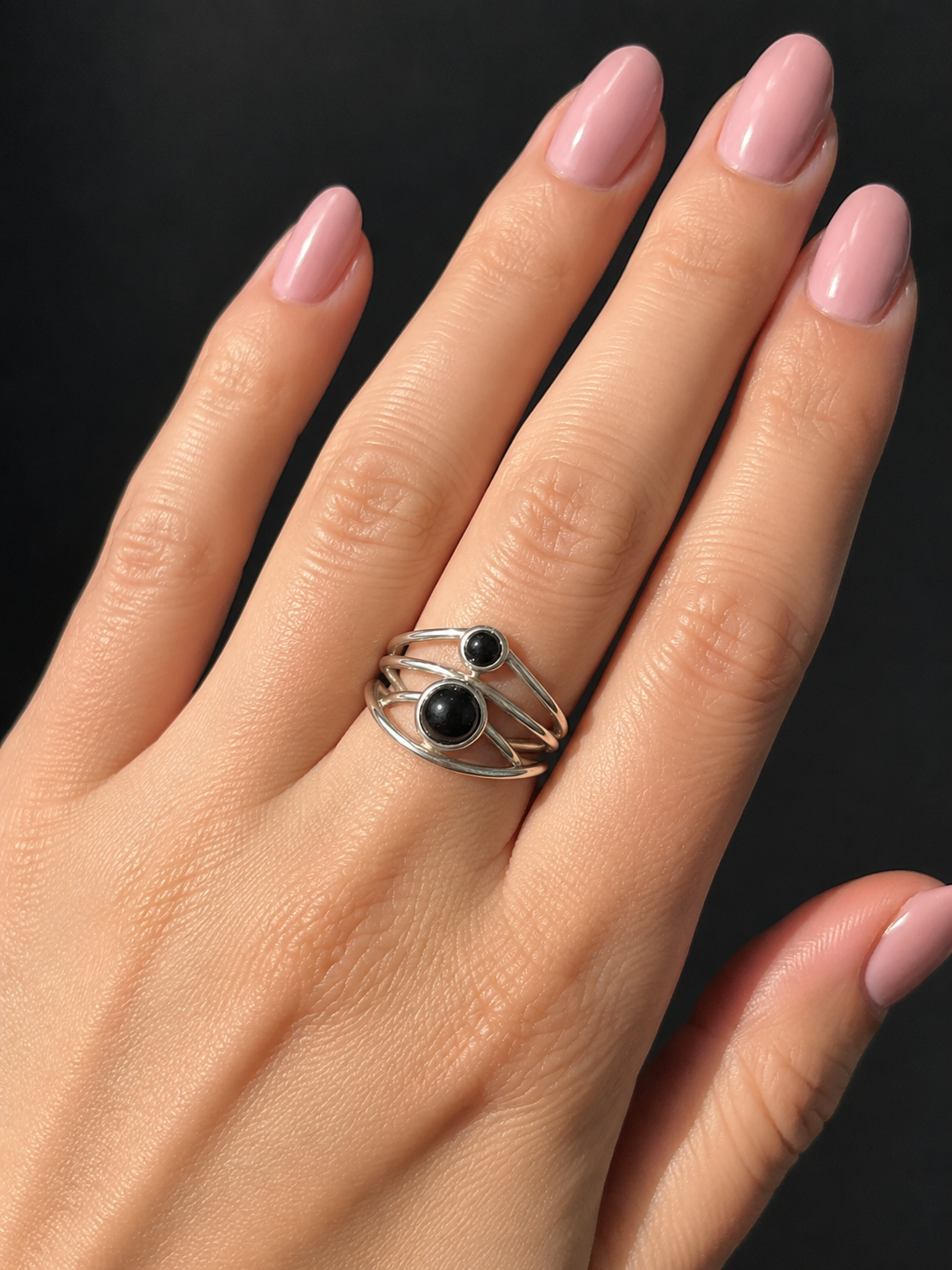 Black onyx sterling silver ring
