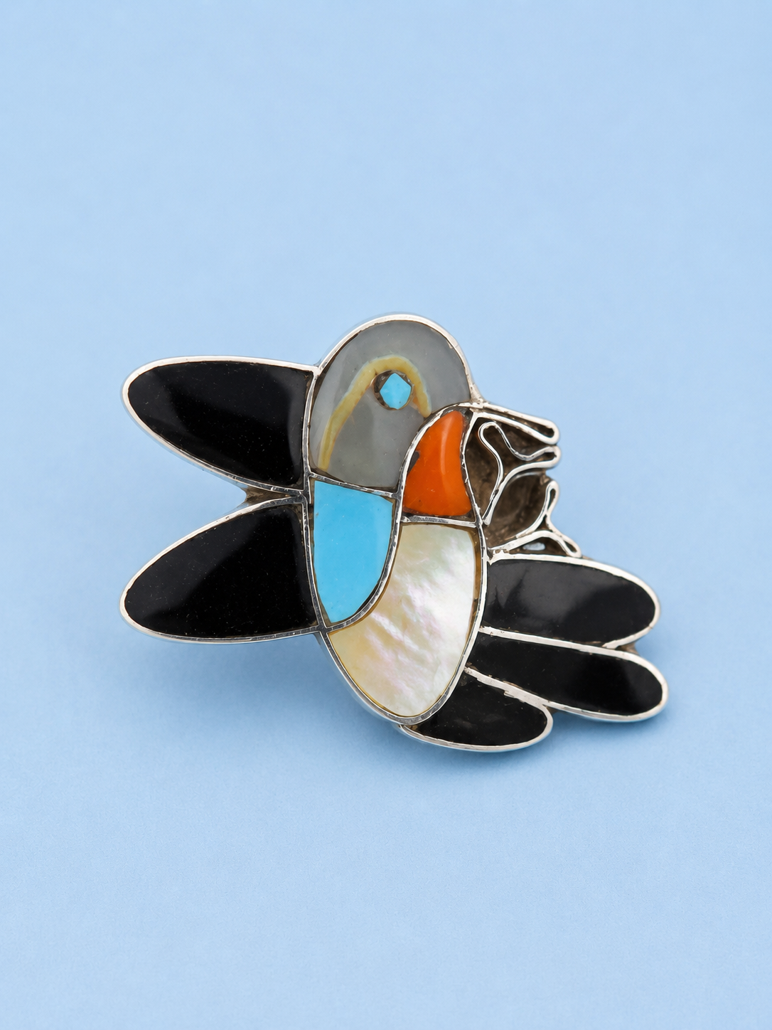 Zuni humming bird sterling silver ring