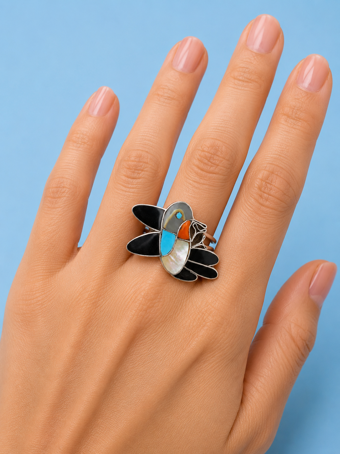Zuni humming bird sterling silver ring