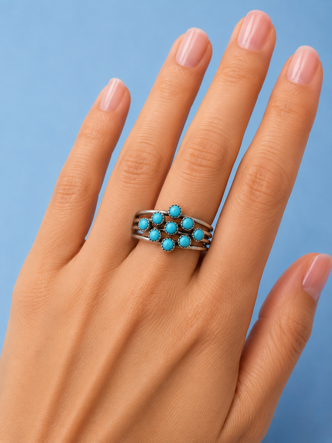 Turquoise spinning sterling silver ring