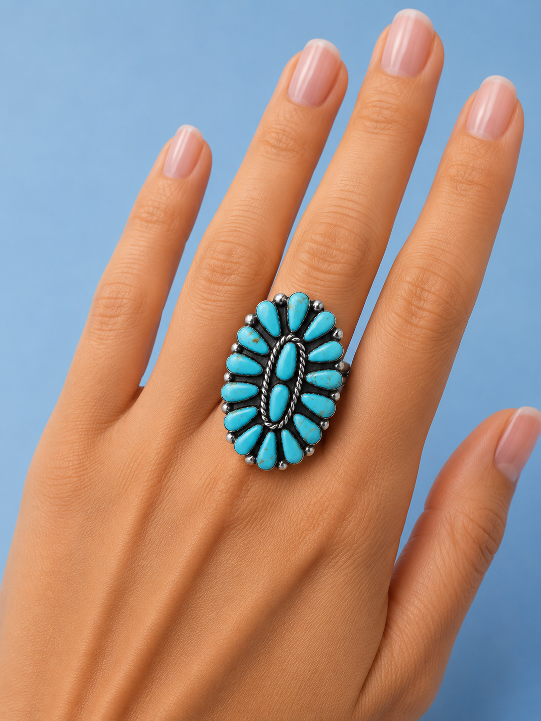 Turquoise cluster sterling silver ring