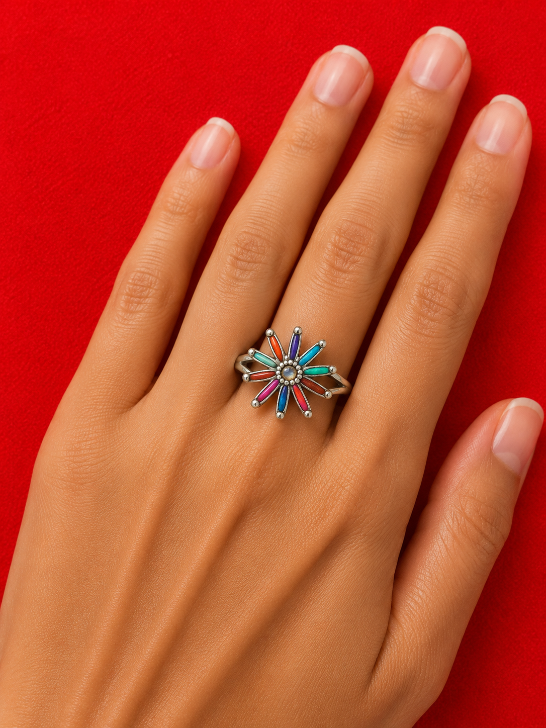 Multi stone sterling silver ring