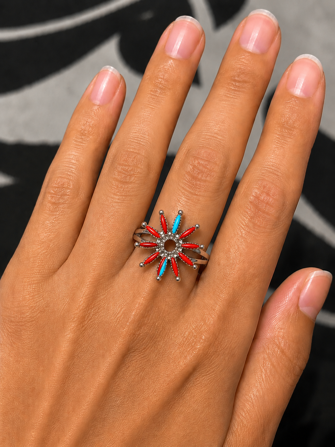 Coral/turquoise sterling silver ring