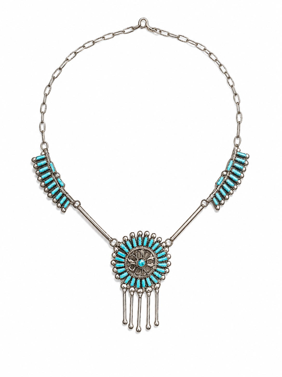 Turquoise sterling silver necklace and earring set