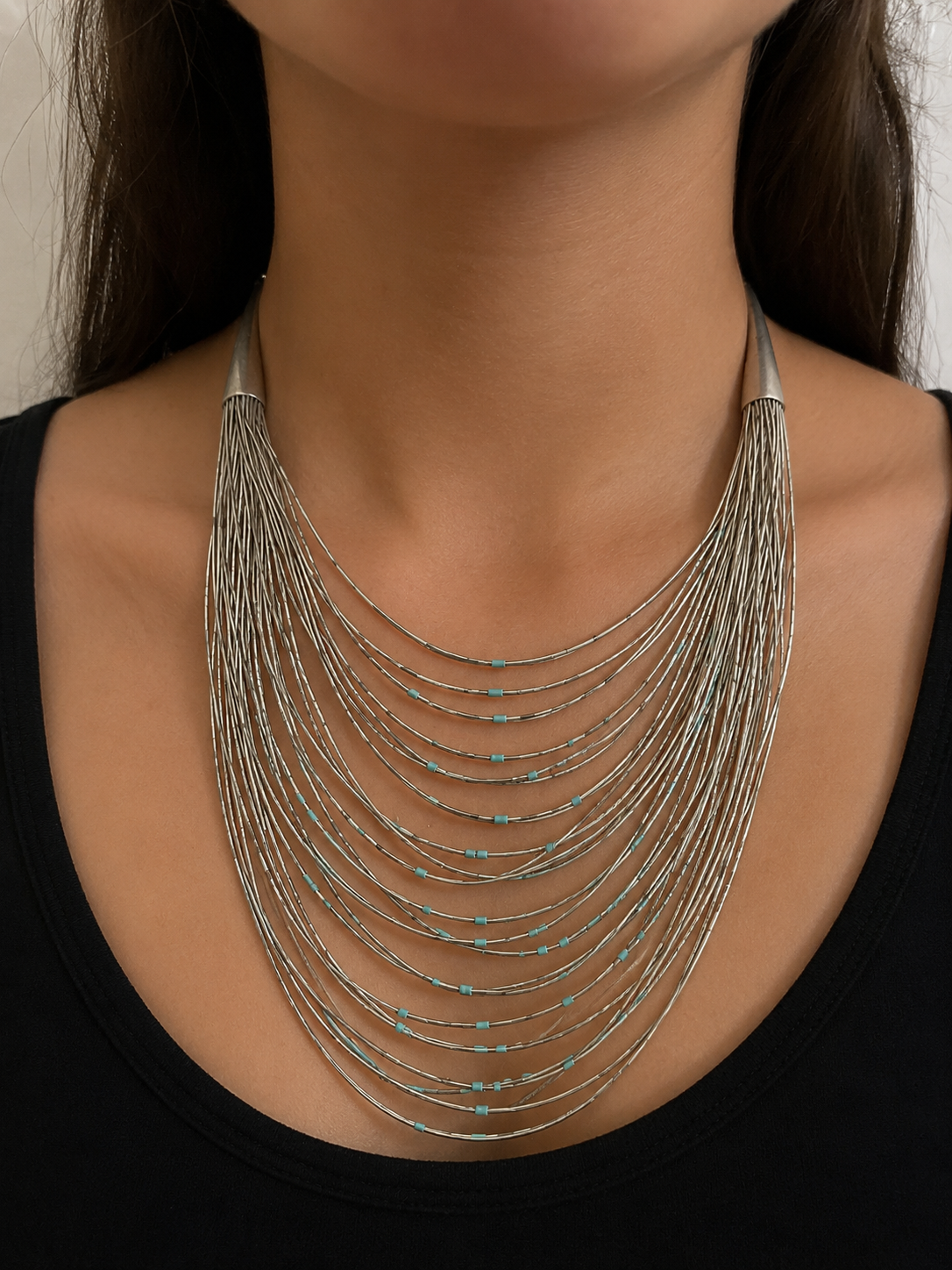Liquid sterling silver necklace with turquoise stones
