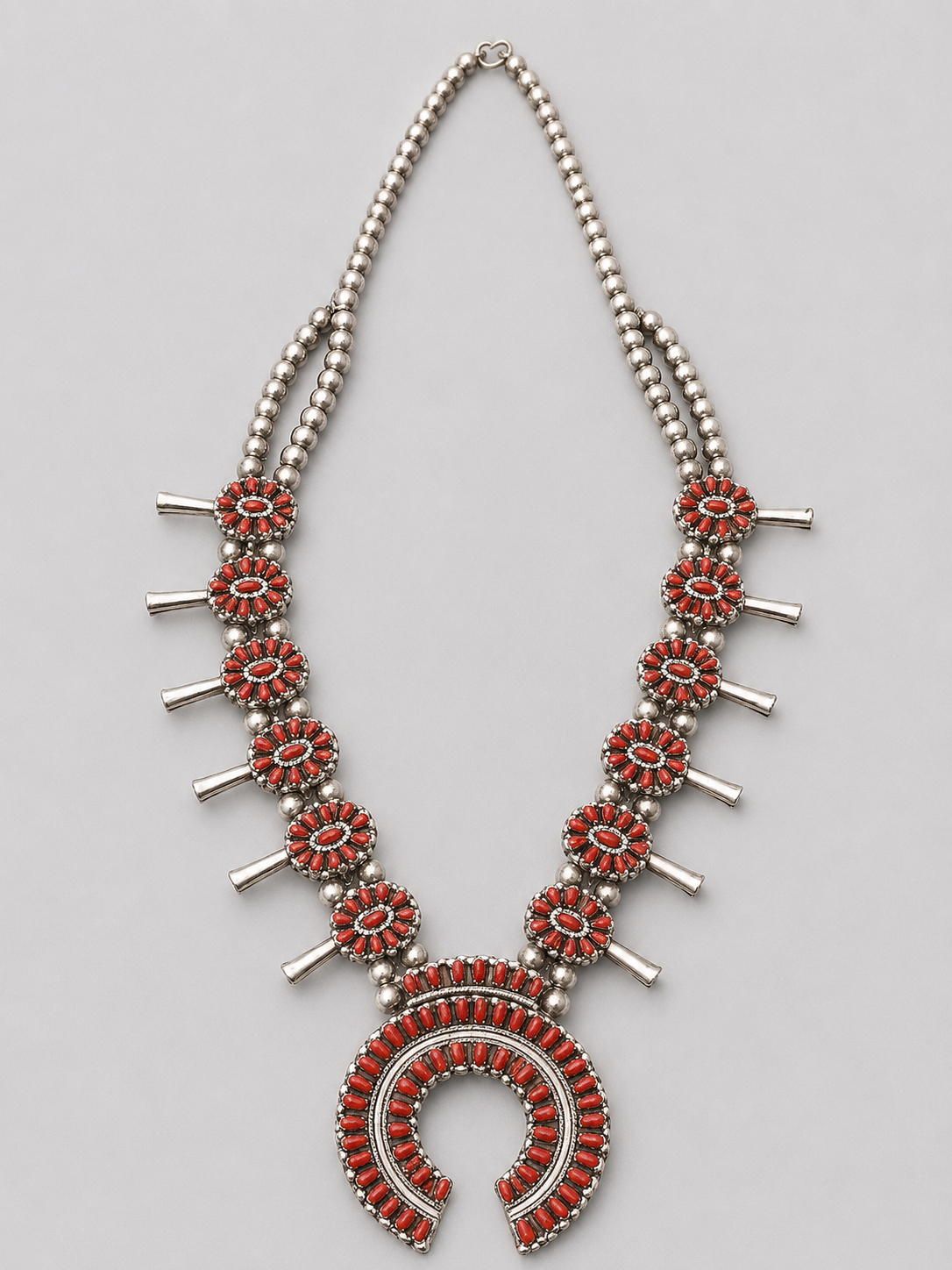 Reversible Turquoise/coral squash blossom with earrings