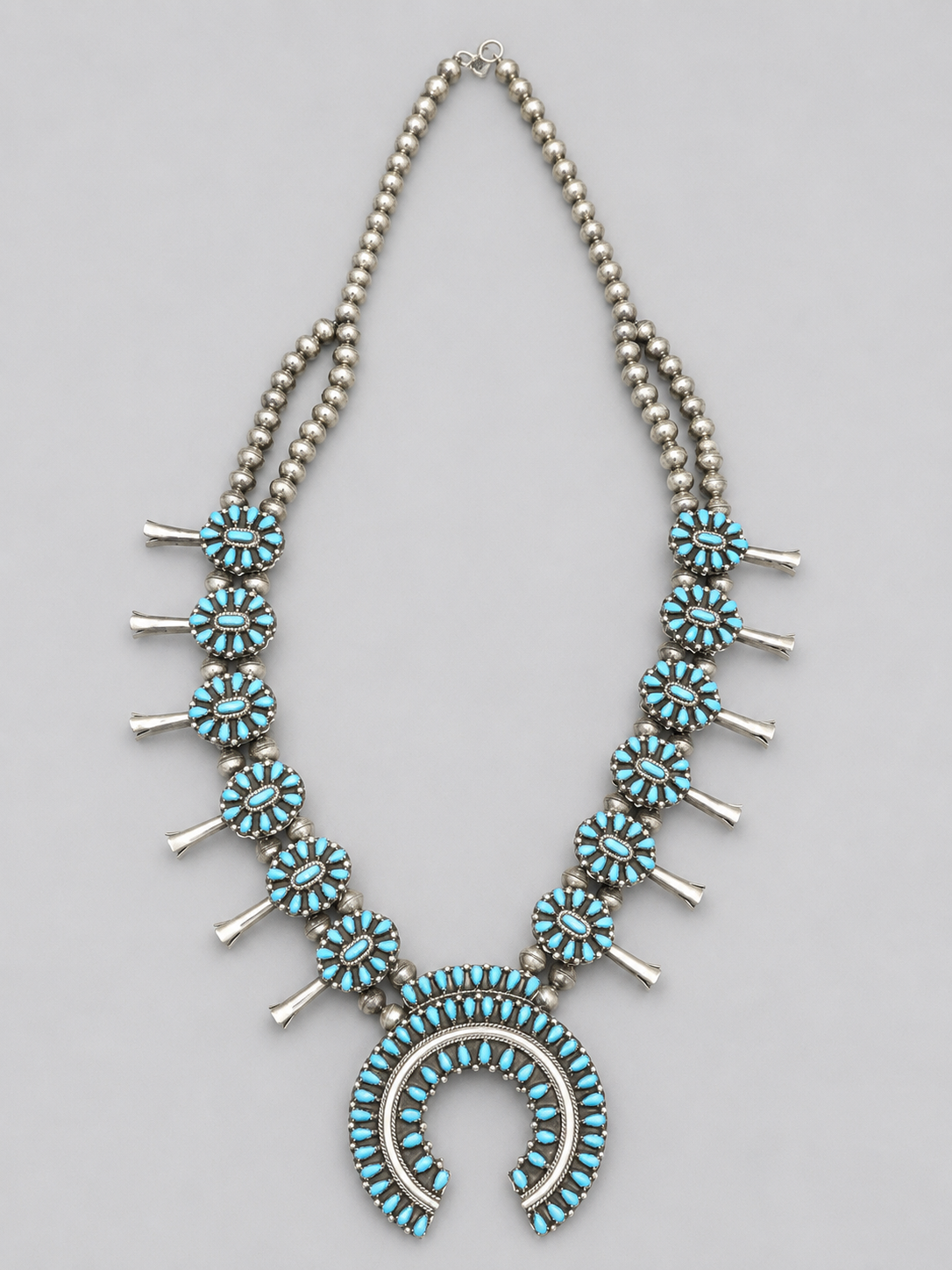 Reversible Turquoise/coral squash blossom with earrings