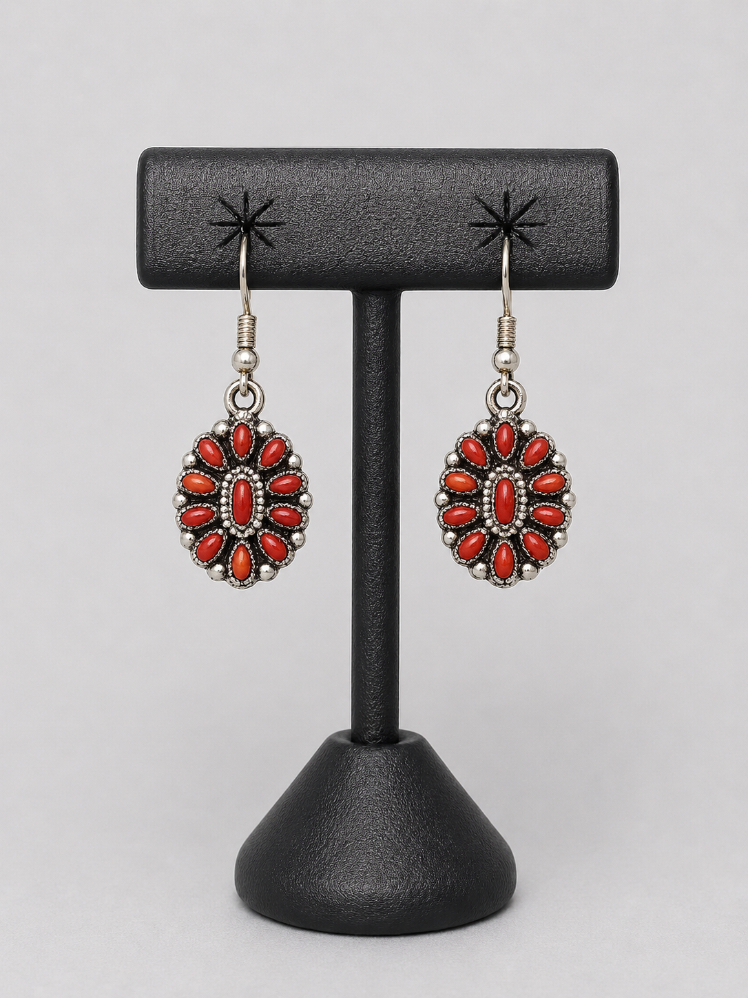 Reversible Turquoise/coral squash blossom with earrings